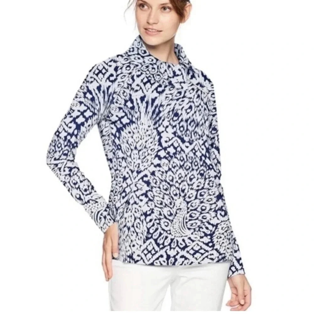 Lilly Pulitzer Booker Popover UPF 50 Bright Navy Pineapple Party Top
